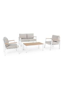 Set mobilier pentru gradina / terasa, Belmar Natural / Alb, 2 fotolii + canapea 2 locuri + masa de cafea