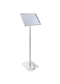 Présentoir sur pied LED A3 avec cadre clic clac argent, aluminium|acier