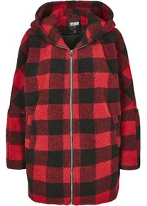 Urban Classics Ladies Hooded Oversized Check Sherpa Jacket Girl-Winter-Jacke rot/schwarz