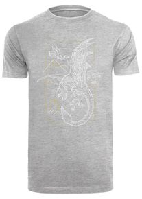 F4NT4STIC Heren Shirt 'Harry Potter Dragon Line Art' grijs gemêleerd / wit XXXL