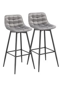 WOLTU - Lot de 2 Tabourets de bar avec repose-pieds Tabouret pour bar/bistro, Siège en velours, Pieds en métal, Gris Clair