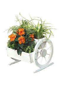 Mucola Pot à plantes roues de wagon de fleur auge décoration de jardin en bois boîte en bois fleur blanche