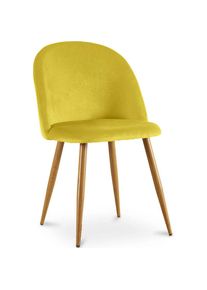 Velvet Style - Chaise de salle à manger - Tapissée de velours - Style scandinave - Evelyne Jaune - Métal finition effet bois, Bois, Velours - Jaune