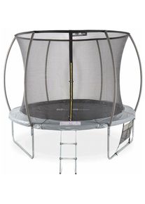 Sweeek - Trampoline ø 305cm - Mars Inner xxl- trampoline de jardin gris avec filet de protection intérieur. échelle. bâche. filet pour chaussures et