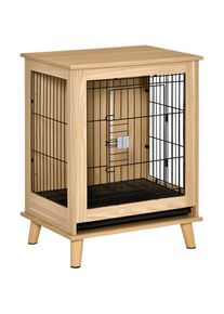 PawHut - Cage pour chien sur pied style scandinave - dim. 64L x 48l x 83H cm - porte verrouillable, plateau déjection coulissant - acier noir