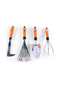 Fuxtec - Set de 4 outils de jardin à main premium grattoir joint, griffe 3 dents, râteau et pelle à main