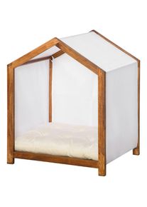 PawHut Niche d'intérieur pour chien en bois et tissu style cabane scandinave avec coussin moelleux - Marron