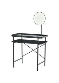 HOMCOM Coiffeuse design contemporain table de maquillage plateau verre trempé étagère miroir pivotant métal noir - Blanc