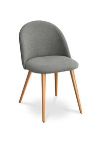 PRIVATEFLOOR - Chaise de salle à manger - Tapissée en tissu - Style scandinave - Evelyne Gris - Métal finition effet bois, Tissu, Bois - Gris