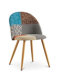 Patchwork Style - Chaise de salle à manger tapissée en patchwork - Style scandinave - Patty Multicolore - Métal finition effet bois, Bois, Lin