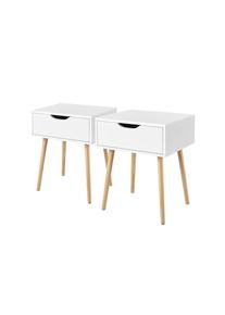 Lot de 2 Tables de Chevet Tables de Nuit Scandinave avec Tiroir Table Carrée à Café Thé pour Salon Couloir Chambre Bureau Bois et Blanc - Yaheetech