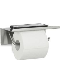 Dérouleur Papier toilettes inox dérouleur papier wc support smartphone téléphone HxlxP: 7x18,5x11 cm, argenté - Relaxdays