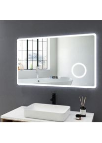 Miroir de salle de bain led 100x60cm avec éclairage Horloge led éclairage Réglable Miroir Lumière Cosmétique Miroir grossissant 3x, Commutateur