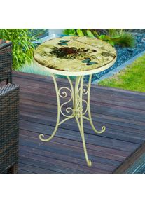 etc-shop - Petite table de jardin, table d'appoint rétro, métal, fleurs, table de balcon, petite, ronde, fer, blanc antique, DxH 38 x 53 cm