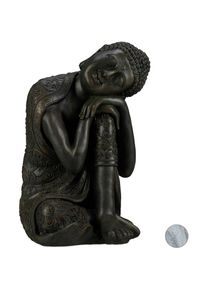 Relaxdays - Statue de Bouddha figurine de Bouddha décoration jardin sculpture céramique Zen 60 cm, gris foncé