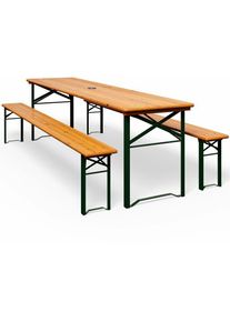 Ensemble table et bancs pliables Casaria - 170cm - Stable - 2x banc - 1x table large en bois - Garniture de brasserie - Meubles de jardin terrasse
