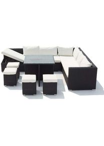 Concept-usine - Salon de jardin résine tressée 10 places noir/blanc fidji - black