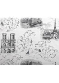 Papier peint romantique EDEM 9050-10 Paris Tour Eiffel Notre Dame Papier peint intissé gaufré shabby chic satiné blanc gris 10,65 m2 - blanc