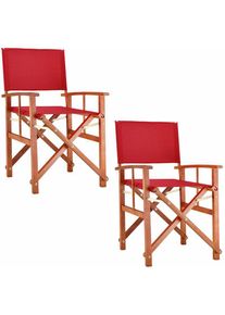 Casaria - Chaise de jardin Cannes Bois d'eucalyptus certifié fsc® Pliable Chaise de régie pliante en bois Jardin Chaise de metteur en scène 2x Rouge