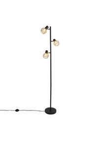 Qazqa Design vloerlamp zwart met goud 3-lichts verstelbaar - Mesh
