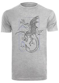 F4NT4STIC Heren Shirt 'Harry Potter Dragon Line Art' blauw / grijs / zwart XXXL