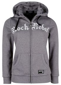 Rock Rebel by EMP - Rock Vest met capuchon - Graue Kapuzenjacke mit Prints und Strasssteinen - L tot XXL - voor Vrouwen - grijs
