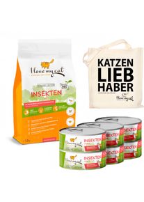 Insecteneiwit voedingsset voor katten - Droogvoer met Insectenproteïnen Natvoer met Insecten en Jutezakje