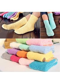 Women's Bed Socks Pure Color Fluffy Warm Winter Christmas Gift Soft Floor Home Candy Color Coral FLeece Velvet Socks Dropship