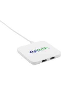 firmagaver: '10W trådløs oplader med USB ...' - hvid - ABS - som firmagaver få logo trykt på mod merpris (1 stk/pris)