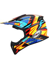 Suomy X-Wing Duel, kruishelm , kleur: Zwart/Lichtblauw/Blauw/Rood/Geel , maat: M