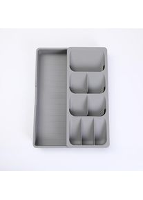 Kitchen Cutlery Storage Box Plastic Tray Utensils Drawer Organizer, Gray