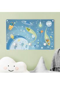 Kindergarderobe Holz No.MW16 Buntes Weltraumtreiben