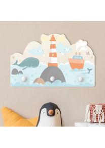 Kindergarderobe Holz Leuchtturm und Wale