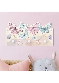 Kindergarderobe Holz Schmetterlinge Aquarell Pastell