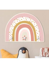 Kindergarderobe Holz Regenbogen Punkte Stern rosa