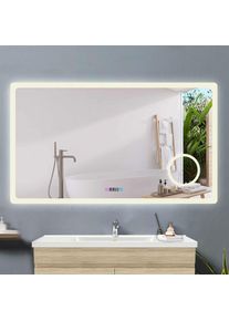 Miroir 160x80cm miroir salle de bain avec éclairag + miroir mural cosmétique lumineux + 3couleurs led réglables + anti-buée + Miroir grossissant +