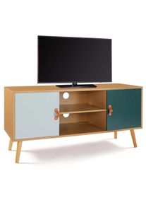 Meuble tv 113 cm scandinave alize bois et vert - Multicolore