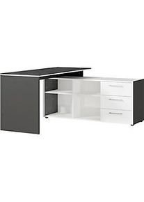 Schreibtisch mit Sideboard Toronto, B 1470 x T 1450 x H 770 mm, weiß/graphit