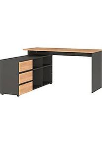 Schreibtisch mit Sideboard Boston, B 1450 x T 1460 x H 770 mm, Navarra Eiche/graphit