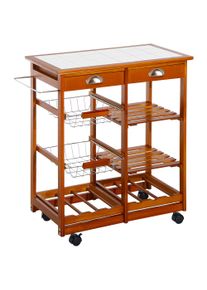 HOMCOM Wooden Kitchen Trolley Rolling Cart Drawers, 3 Shelves, Honey Colour NEXT DAY DELIVERY | Aosom Ireland