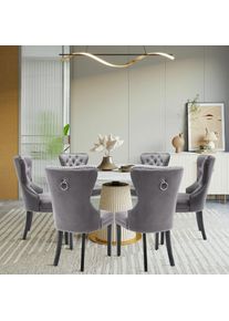 Lot de 6 chaises en velours pour salle à manger chaise de loisirs Capitonnée en gris - Gris - Puluomis
