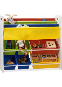 Relaxdays Étagère enfants, Bibliothèque, 9 Boîtes de rangement jouets coloré, MDF+Plastique, HxLxP 78,5 x 86 x 26,5 cm