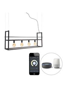 Qazqa Smart hanglamp zwart met rek large 4-lichts incl. Wifi G95 - Cage Rack