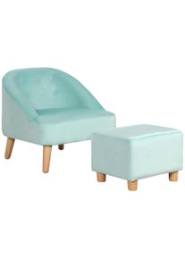 HOMCOM Kids' Armchair with Footrest Blue Dutch Velvet Cozy Children's Seating Eucalyptus Wood | Aosom Ireland