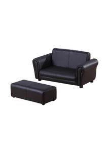 HOMCOM Kids 2-Seater Sofa with Footstool Black PVC Leather Durable Toddler Couch | Aosom Ireland