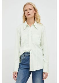 Levi's camasa femei, culoarea verde, cu guler clasic, regular