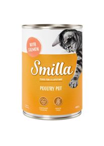 Smilla Gevogelte- en Vispannetje kattenvoer 6 x 400 g.- mals gevogelte met zalm