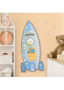 Kindermesslatte Holz Rakete blau mit Wunschname