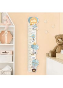 Kindermesslatte Holz Tiere in Ballons mit Wunschname Blau