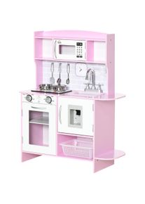 HOMCOM Kids Kitchen Playset Pink with Lights Sounds Microwave Sink Storage for Creative Play | Aosom Ireland